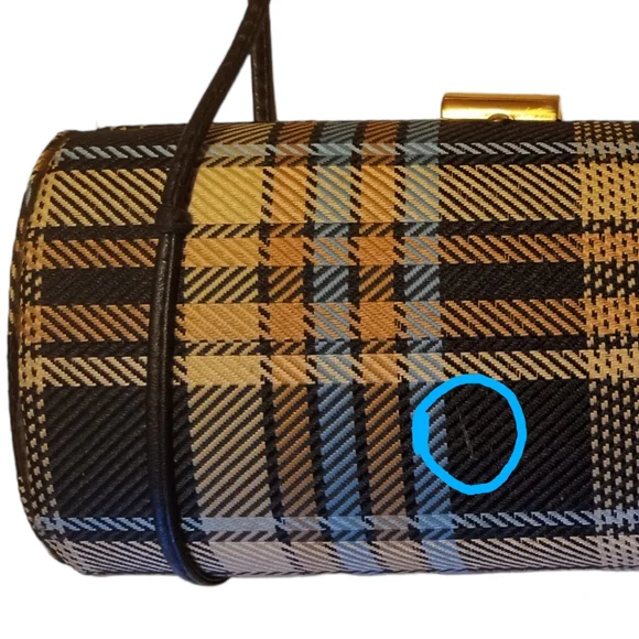 Rare Vintage Minaudière Snap Close Hard Body Bag: Blue, Black, Gold, Tan Plaid - Picture 10 of 12